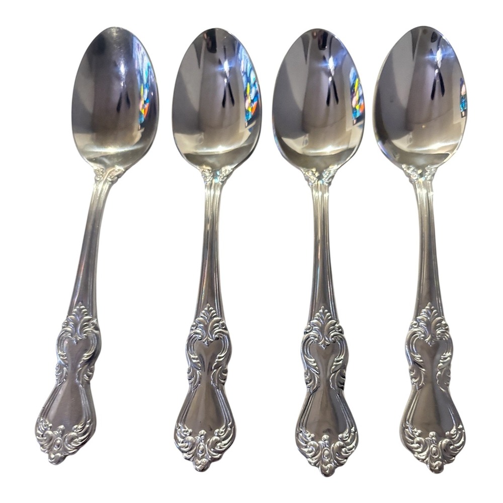 4 Reed & Barton Marlborough Glossy 18/10 Stainless 7 Inch Large Spoons Flatware